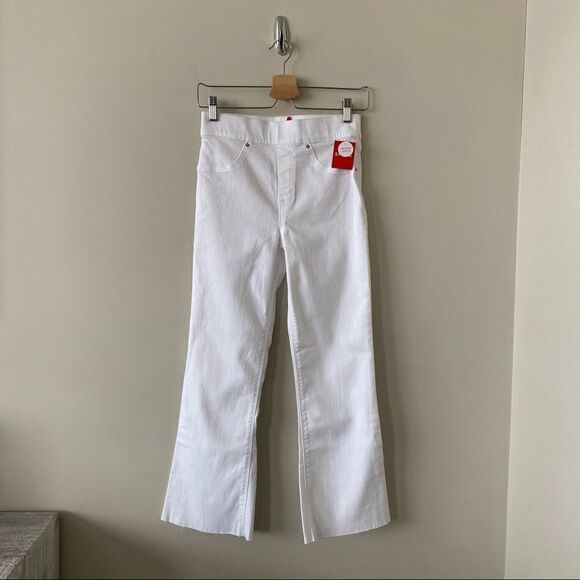 NWT-SPANX White Cropped Flare Raw Hem Jeans (Size:XS) - Picture 2 of 14